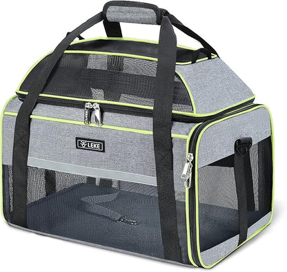 Lekereise Top-Expandable Pet Carrier 18x11x11Inch Delta American United Airline Approved Soft Sided Underseat to 15lbs Travel Carriers for Small Dogs Cats with Locking Safety Zippers Anti-Scratch Mesh