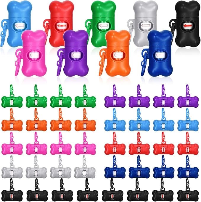 80 Pcs Dog Poop Bag Dispenser with Disposal Dog Waste Bags Bulk Dispensers Puppy Dog Poop Bag Holder with Clips for Doggy, 9 Colors (Bone Shape)