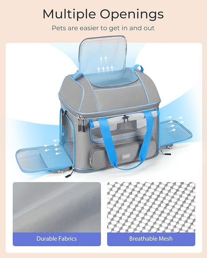 Expandable Cat Dog Carrier: NOBLE DUCK Soft-Sided Pet Carrier Airline Approved Large Small Medium Collapsible Portable Travel Up to 25 Lbs Grey