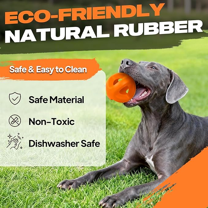 Fida Natural Rubber Dog Balls for Aggressive Chewers, Durable Dog Chew Toys for Large Dogs, Interactive Fetch & Tug of War Toys for Medium Large Breed Non-Toxic Dish Washable,4.5 * 4.5"