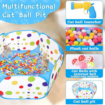 Mity rain Cat Ball Pit with Balls Included, Interactive Cat Toy for Indoor Cats, Blue