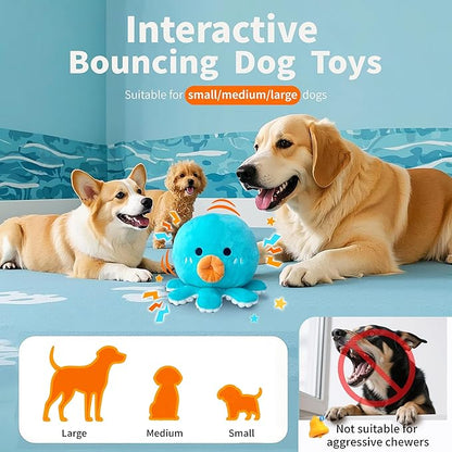 Interactive Dog Toys, [Newly Upgraded] Moving Dog Toy to Keep Them Busy, Bouncing Dogs Toy/Squeaky Rolling Ball with Jumping Music Talking Mode for Small Medium Large Dogs(Upgrade Octopus)