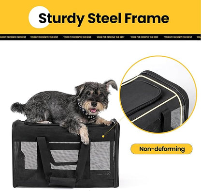 Dog Carrier Soft Sided, Large Cat Carrier with Inner Safety Leash, Pet Transport Carrier for Large Cats and Medium Dogs up to 20 Lbs, Collapsible Travel Puppy Carrier Bag -Black L