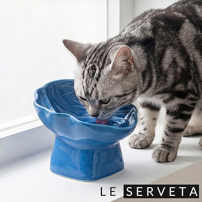 Ceramic Raised Pet Slow Feeder Bowl, Elevated Cat and Dog Slow Feeder, Decorative Standing Doggy Design, Anti-Slip Base, Anti-Vomiting (Blue)