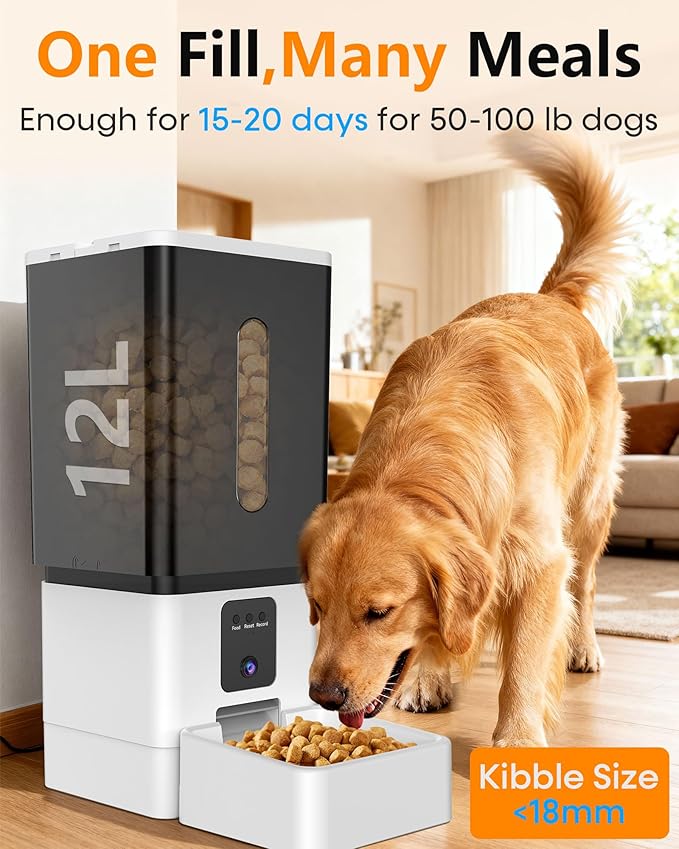 Large Breed Automatic Dog Feeder: 12L/50 Cups with HD 1080P Camera - 5G WiFi Anti-Clog Timed Dog Feeder for Golden Retriever Busy Owners by UTCG