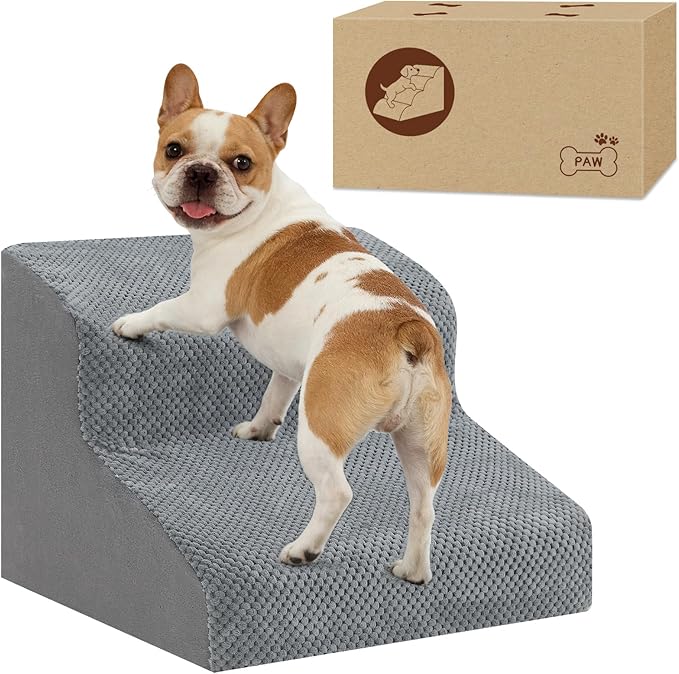 Dog Stairs for Small Dogs, 2-Step Dog Steps for Couch Sofa and Chairs, High-Density Foam Pet Steps Ramp with Removable Washable Cover for Older Injured Puppy Dogs and Cats, 11.81" H, Grey