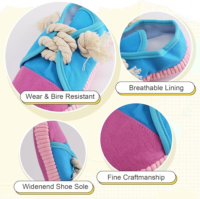 Vocheer Durable Dog Chew Toy - Interactive Squeaky Shoe Toy for Puppy to Medium Dogs, Machine Washable (Blue)