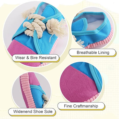 Vocheer Durable Dog Chew Toy - Interactive Squeaky Shoe Toy for Puppy to Medium Dogs, Machine Washable (Blue)