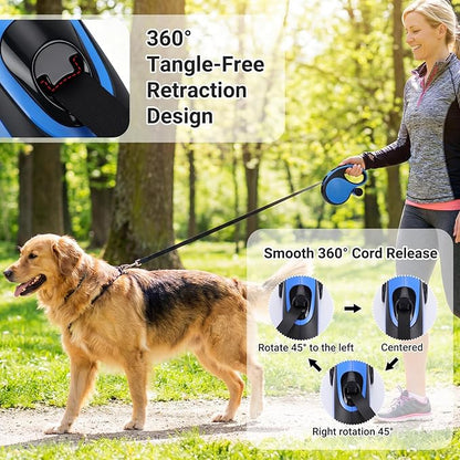 Segarty 26 Ft Retractable Lead for Dogs Weighing 66 lbs - 110 lbs, 8m Heavy-Duty Dog Leash with Poop Bag Holder, Extra Long Lead with Anti-Slip Handle One-Handed Brake Pause Lock for Medium Large Pet