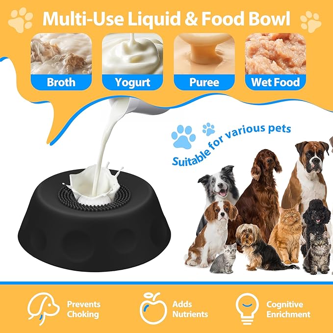 Homgaty Dog Licking Bowl with Rolling Ball - Slow Feeder Dog Lick Bowls for Yogurt Liquid Treat, Anti-Slip Entertained Bone Broth Dog Lick Toy for Large Medium Small Pet Breeds Dietary (Balck)