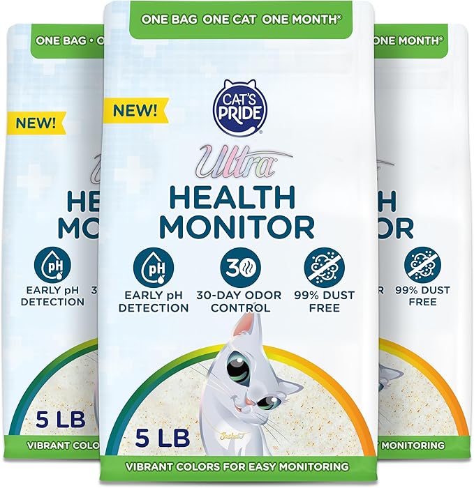 Cat's Pride Ultra Health Monitor Cat Litter, Unscented Micro Crystals 15 Lbs Total (3pk of 5 Lbs) Color Changing pH Indicator for Feline Health Tracking, 30-Day Odor Control, Dust Free and 60% Lighter