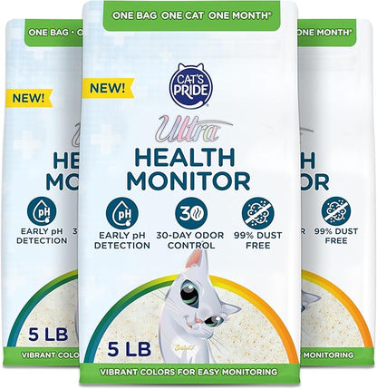 Cat's Pride Ultra Health Monitor Cat Litter, Unscented Micro Crystals 15 Lbs Total (3pk of 5 Lbs) Color Changing pH Indicator for Feline Health Tracking, 30-Day Odor Control, Dust Free and 60% Lighter