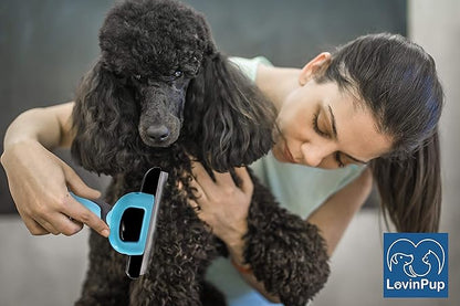 Dog Grooming Brush, Professional Grooming Tool for Dogs, Deshedding Brush, Removes Tangles, Knots, Dead or Loose Hair, Removable Stainless Steel Comb, with Comfort Grip Handle