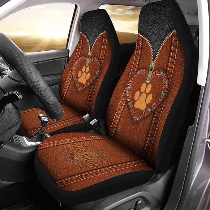 Brown Dog Paw Zip Loving Printed Car Seat Cover only for Front, Waterproof Soft Universal Bucket Seats Cover Protector Fit Most Vehicles