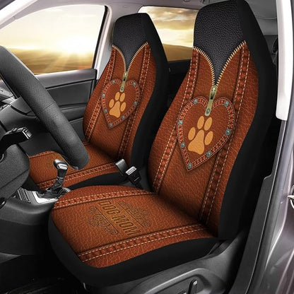 Brown Dog Paw Zip Loving Printed Car Seat Cover only for Front, Waterproof Soft Universal Bucket Seats Cover Protector Fit Most Vehicles