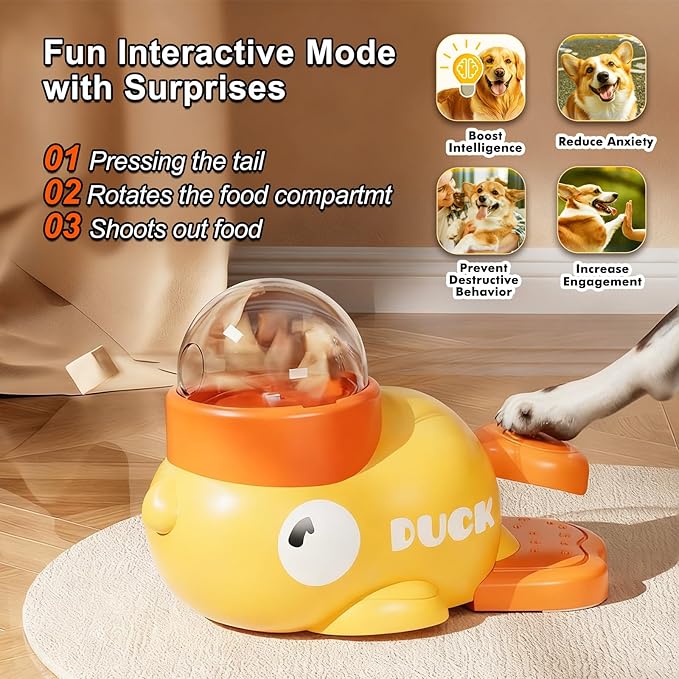 Interactive Dog Treat Dispenser Toy & Slow Feeder Dog Bowls - Duck-Shaped Puzzle Toy for Mental Stimulation, Adjustable Food Outlet for Small to Medium Cats and Dogs
