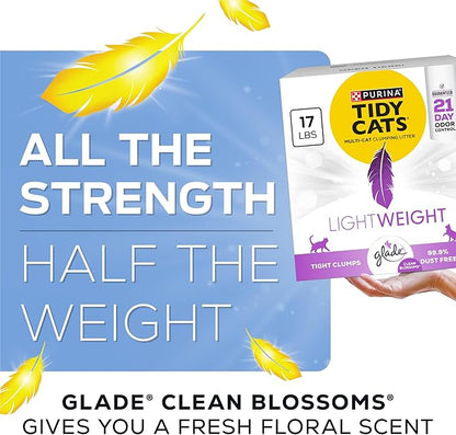 Purina Tidy Cats LightWeight With Glade Clean Blossoms Multi-Cat, Clumping, Low Dust, Scented Cat litter - 17 lb. Box