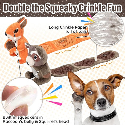 2-Pack Plush Squeaky Dog Toys, 23-Inch Snuffle Puzzle Tug of War Toy with Roll-Up Treat-Hiding Crinkle Tail, Enrichment Toys for Small & Medium Dogs to Relieve Boredom & Mental Stimulation