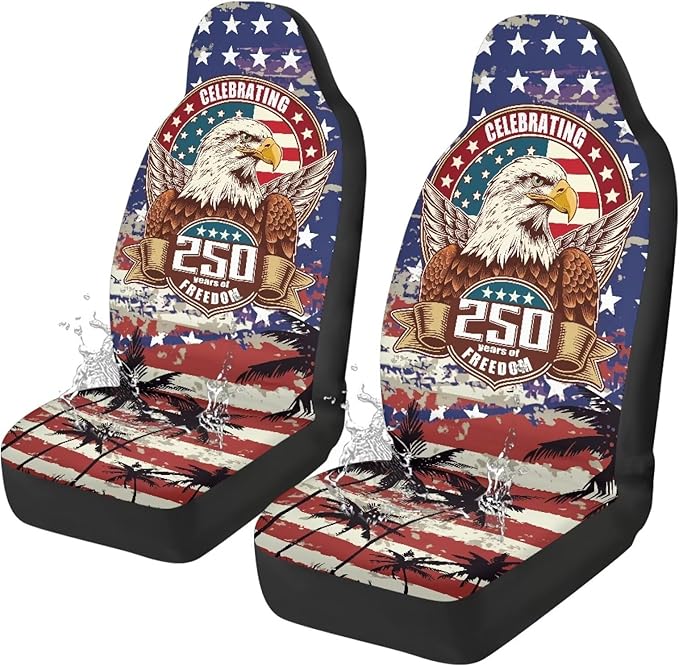 Car Seat Covers Front Seats Only Waterproof Stretch Polyester Fabric Cover Easy to Install Universal Fit Trucks SUV Van Car Decor(250th Anniversary Celebration)