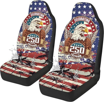 Car Seat Covers Front Seats Only Waterproof Stretch Polyester Fabric Cover Easy to Install Universal Fit Trucks SUV Van Car Decor(250th Anniversary Celebration)