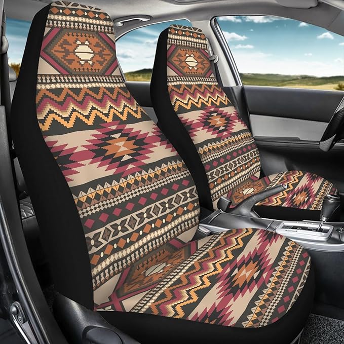 Native Aztec Print Auto Car Seat Covers Front Seats Protector for Men,Universal Fit for Most Cars,SUVs,Sedan,Truck,or Van,Set of 2