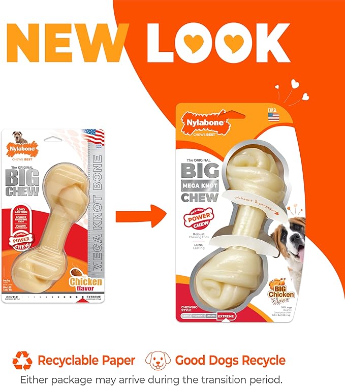 Nylabone Big Chew Mega Knot Bone Power Chew Toy for Large Dogs, Durable Dog Toys for Aggressive Chewers, Destroy Proof Chew Toys To Keep Them Busy, Chicken Flavor, X-Large, 50+ lbs, 1 Count