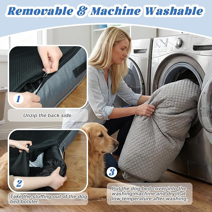 GGIB Cooling Dog Bed Mat with Bolster Pillow Washable Dog Couch Cover Breathable Summer Pet Couch Bed Protector Indoor(Large, Cooling Grey)