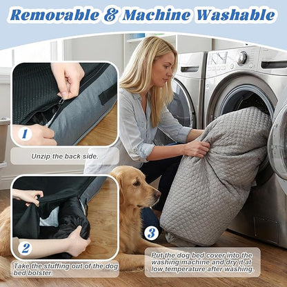 GGIB Cooling Dog Bed Mat with Bolster Pillow Washable Dog Couch Cover Breathable Summer Pet Couch Bed Protector Indoor(Small, Cooling Grey)
