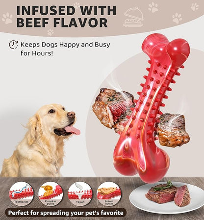 Dog Chew Toy for Aggressive Chewers, Tough Natural Rubber Bone with Irresistible Beef Flavor, Long-Lasting Teeth Cleaning & Reduce Boredom, Durable Dog Dental Toy for Small Medium Large Breeds