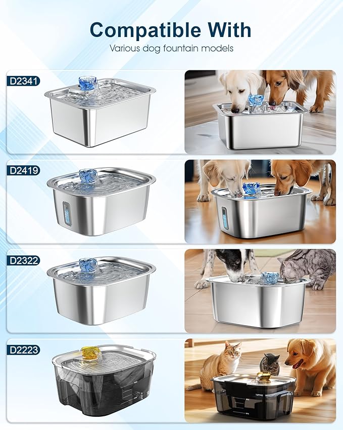 Dog Water Fountain Pump Replacement – Compatible with Stainless Steel Pet Water Fountain for Large Dogs, Quiet & Safe Replacement Pump for D2223 D2341 D2322 D2419 Models