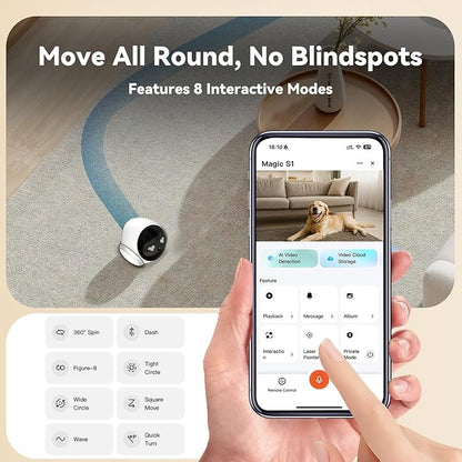 AEZ Pet Camera 1080P HD Lens Cat/Dog Camera Robot,Indoor Movable with Auto-Recharge, 2-Way Audio,Blinky Bot with Night Vision,Smart App Control for Cats/Dogs/Baby/Elderly (SD/Cloud Storage)