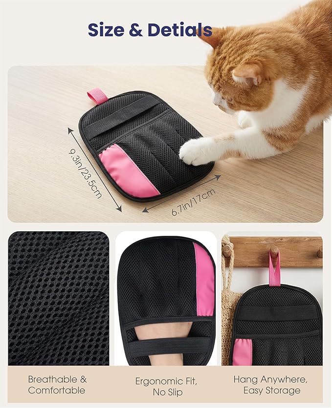 Pet Hair Remover Glove for Dog & Cat, Reusable Electrostatic Magic Brush, Five-Finger Hair Removal Mitt for Cleaning Clothing, Bed, Couch, Carpet, and Car Seat Pink