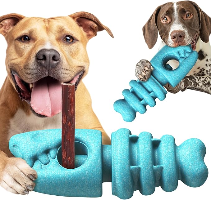 KADTC 2 in 1 Extra-Large Size Durable Dog Bully Stick Holder and Indestructible Fish Bone Chew Toy for Medium/Large Aggressive Chewers Breed Dogs