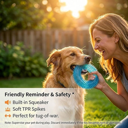 ADUCK Dog Squeaky Chew Toys for Aggressive Chewers, Small Medium Large Dogs Teeth Cleaning Soft Natural Rubber Float Toy for Indoor Outdoor Water Pool, Donut Ring Design 4.92 inch, Crystal Blue
