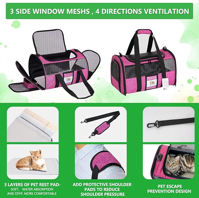 20 Inch Large Cat Carrier for Cats Up to 25 lbs, Extra Large Soft Sided Dog Travel Carrier - Collapsible, Airline Approved Size for 2 Cats with Removable Washable Mat & Food Bowl (Red)