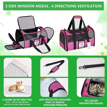 20 Inch Large Cat Carrier for Cats Up to 25 lbs, Extra Large Soft Sided Dog Travel Carrier - Collapsible, Airline Approved Size for 2 Cats with Removable Washable Mat & Food Bowl (Red)