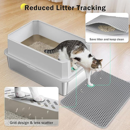 Stainless Steel Litter Box, Extra Large Litter Boxes for Big Cats, XLarge Metal Cat Litter Box with Lid, Anti-Urine Leakage XL Box with High Sides, Easy Clean, Non-Sticky, Scoop Included