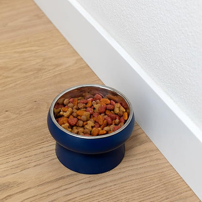 Fringe Studio Matte Speckled Navy Small Raised Ceramic Feeder W/Stainless Steel Insert (5.5" Diameter x 3.75" H, 13 fl.oz.), PetShop Collection (453SM001)