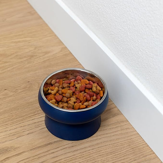 Fringe Studio Matte Speckled Navy Small Raised Ceramic Feeder W/Stainless Steel Insert (5.5" Diameter x 3.75" H, 13 fl.oz.), PetShop Collection (453SM001)