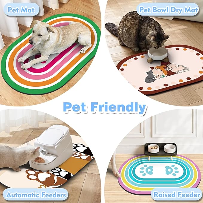 Cat Food Mat 24''x16'', Absorbent Cat Mats for Food and Water, Non-Slip Rubber Mat for Cats Bowls, Easy Store Pet Food Placemat, Mats for Under Cats Food Bowls, Fit with Kitchen, Living Room, Blue Paw