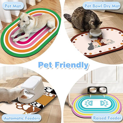 Cat Food Mat 24''x16'', Absorbent Cat Mats for Food and Water, Non-Slip Rubber Mat for Cats Bowls, Easy Store Pet Food Placemat, Mats for Under Cats Food Bowls, Fit with Kitchen, Living Room, Blue Paw