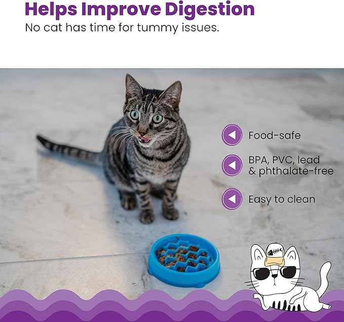 Catstages Kitty Slow Feeder Cat Bowl, Blue (Pack of 2)
