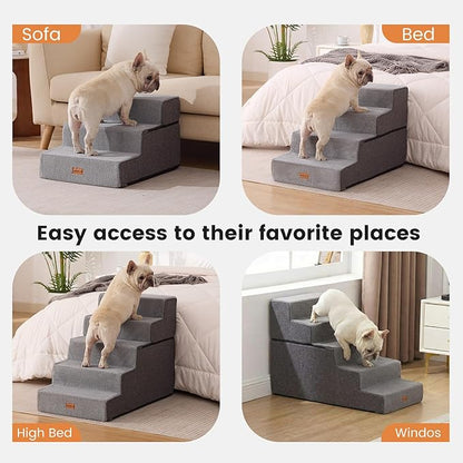 Gardner Pet Dog Stairs for Small Dogs 18.5" H, 4-Step Extra Wide Dog Steps for Bed, Pet Stairs for Bed and Couch with Durable Non-Slip Waterproof Fabric Cover and Soft Foam, Grey