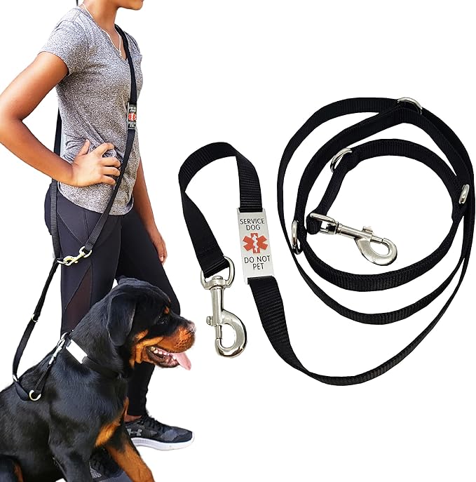 ActiveDogs Hands Free Leash - 7ft Crossbody, Service Dog Leash with Chrome 'Service Dog Do Not Pet' Tag - Strong 3/4" Nylon, Double Stitched, Black