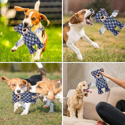 PAWCHIE Squeaky Dog Toys,Robust Bear Chew Dog Toy for Aggressive Chewers,Rope Arm Tug of War&Interactive Puppy Toys to Keep Them Busy for Boredom,Soft Pet Teething Dog Companion, Blue