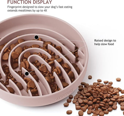 Coomazy Large Silicone Slow Feeder Dog Bowls, Interactive Puzzle Toy for Pets Food Training, Keeps Dogs Busy, Prevents Puppy Overeating (Dusty Pink, Large: 3.2Cup)