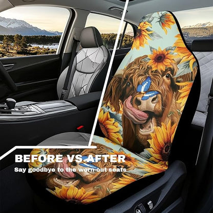 Highland Cow Car Seat Covers Anti Slip Car Seat Covers Front Seats Only Easy to Install and Clean Removable Automotive Accessories Universal Fit for Most Vehicle