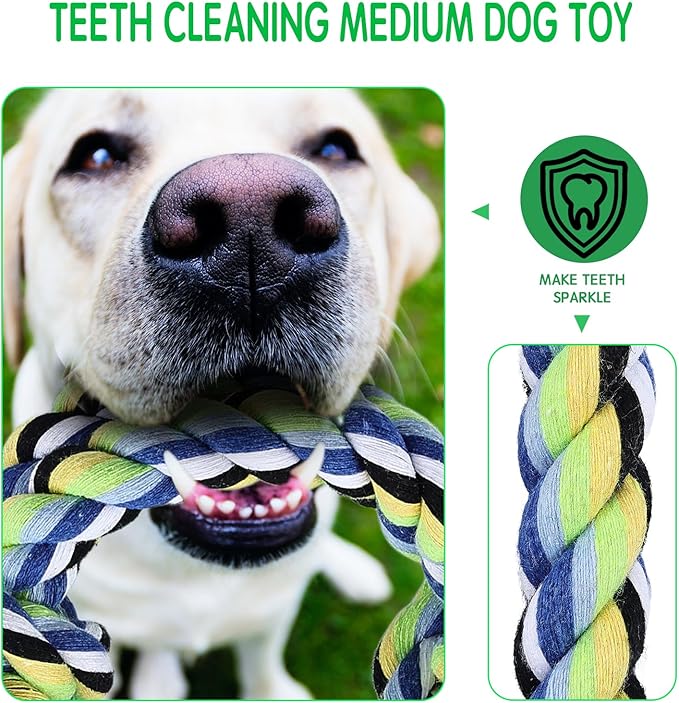 12 Pack Dogs Rope Toys for Large/Medium/Small Aggressive Chewers, Tough Cotton Dental Rope Toys Kit, Heavy Duty Dog Tug of War Toy for Chewing, Playing, Teething, Teeth Cleaning, Tossing and Catching