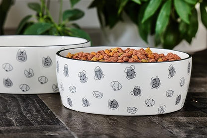 Pearhead Ceramic Dog Bowl Extra Large 8 Cup – Puppy Faces Pattern, Durable Heavyweight Pet Food & Water Bowl, Neutral Modern Design, XL 64 oz