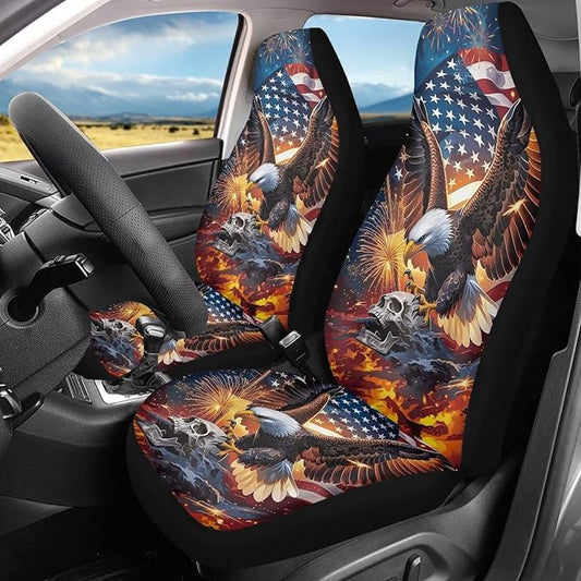Car Seat Covers Set of 2 Waterproof Universal Skull Eagle Anniversary Front Car Seats Easy to Install Removable Automotive Accessories Suitable Fits Most Car Auto SUV Sedan Truck